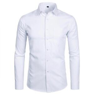 Men’s Long Sleeve dress shirt Casual Formal Button Up shirts White Large.